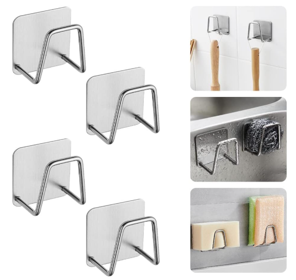 Soporte para estropajos autoadhesivo ideal para organizar la zona del fregadero y el mueble bajo lavabo sin taladro. Solución práctica para cocinas y pisos pequeños.